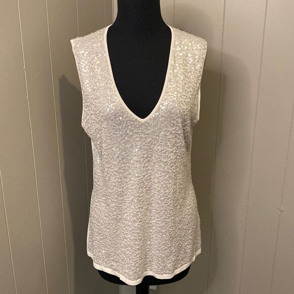 Linda Allard Ellen Tracy Extra Large Sleeveless Tank Fine Knit Sequin Sweater - Picture 1 of 6